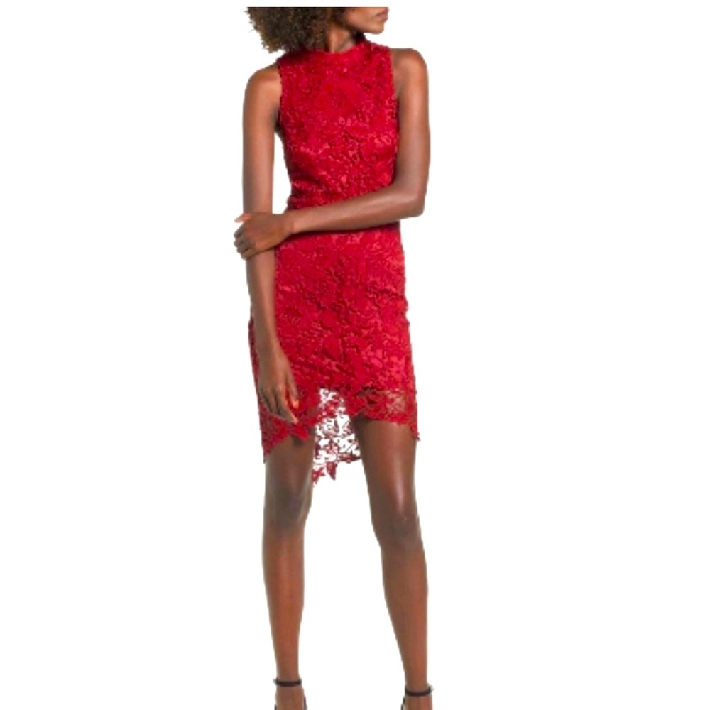 Astr the Label Samantha Lace Dress Red High Low